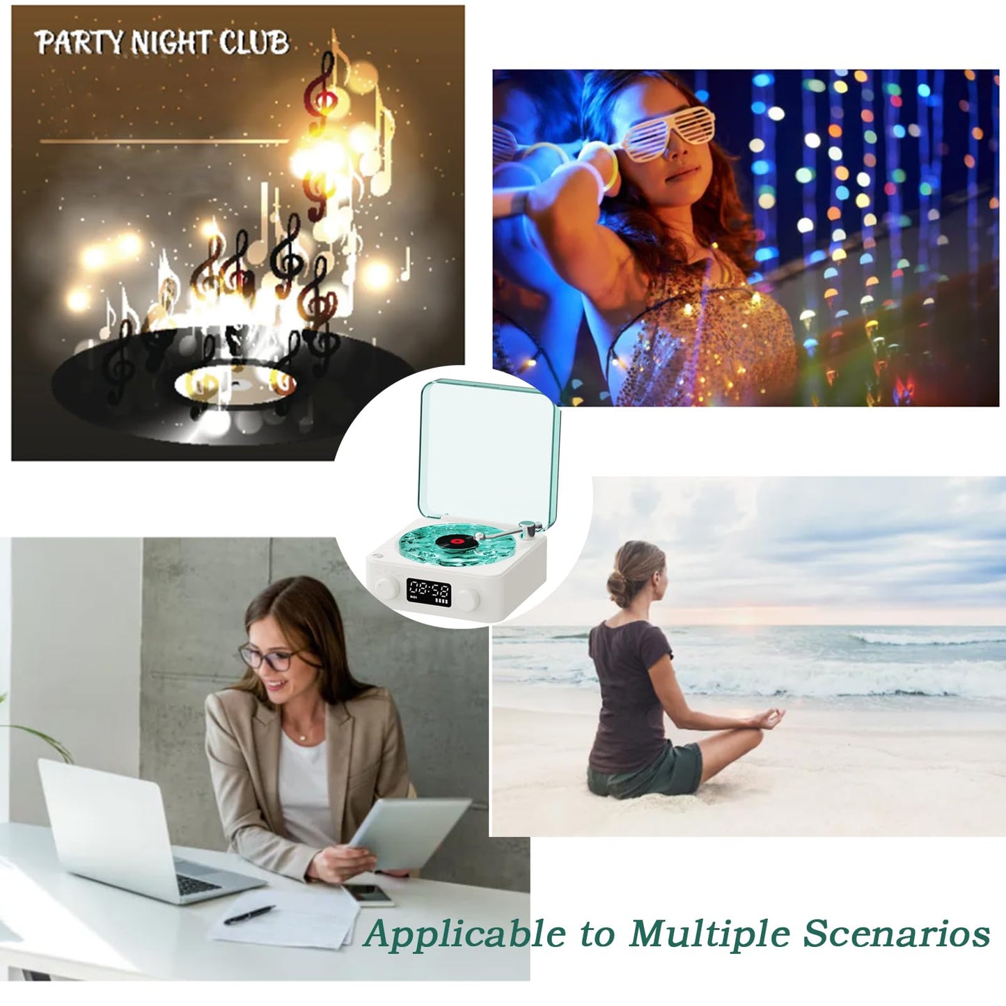 Portable vinyl Bluetooth speaker with adjustable light and time for bedroom parties